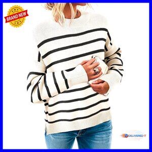 Oversized Striped Sweater Drop Shoulder Casual Trendy Pullover Y2K Chic